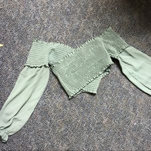 olive off the shoulder criss cross shirt